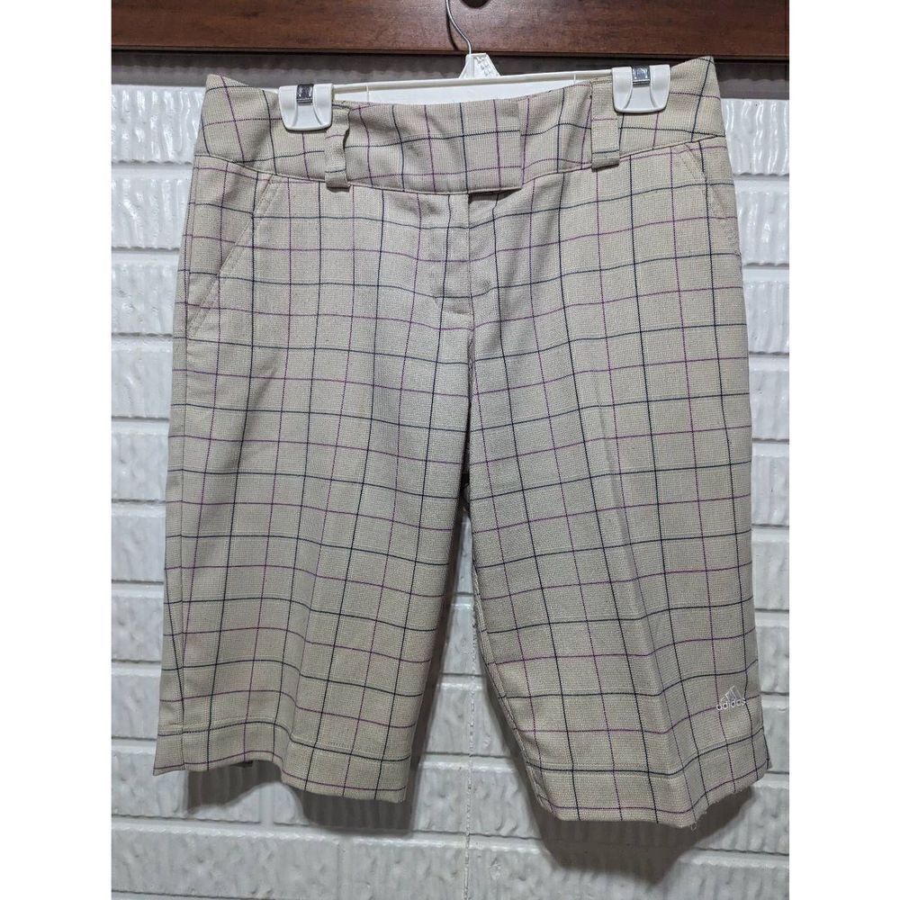 Adidas Women's Pink And Blue Window Pane Flat Front Golf Shorts Size 8